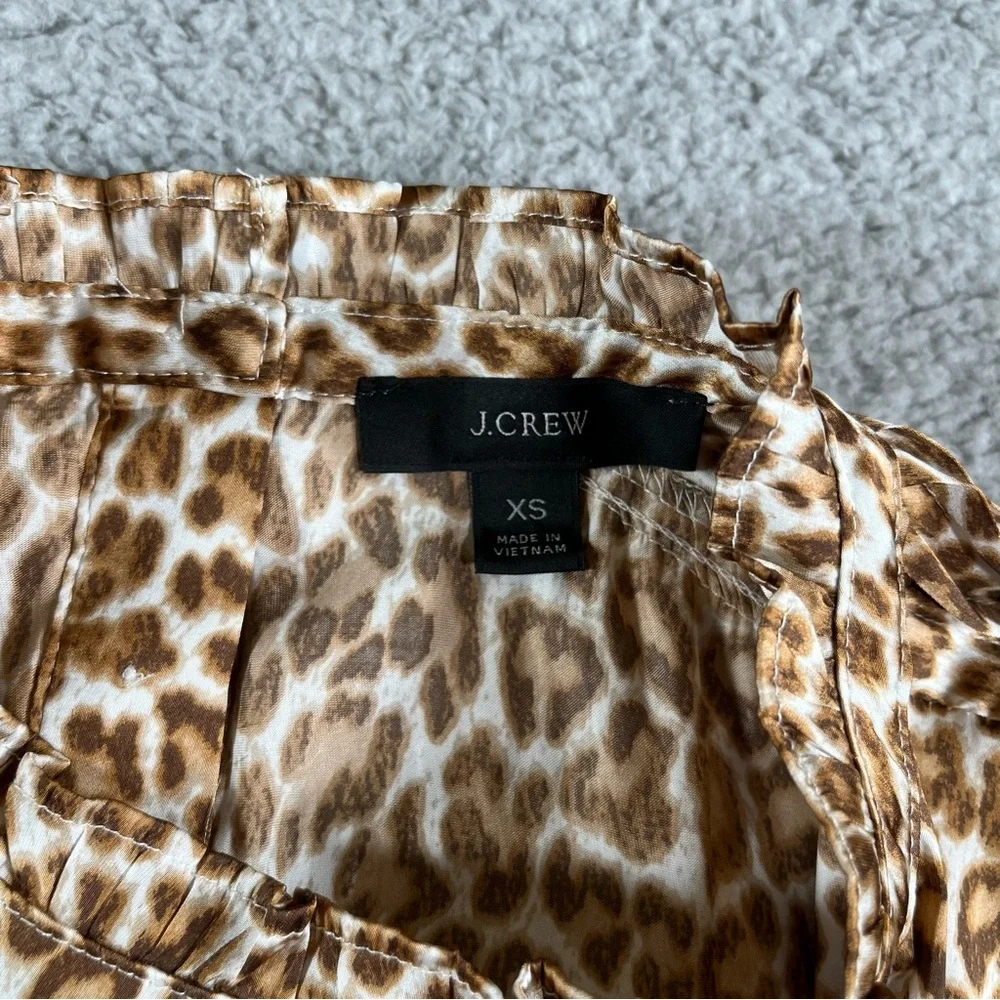 J.Crew‎ Women's Ruffleneck Drapey Top In Leopard Print Size XS